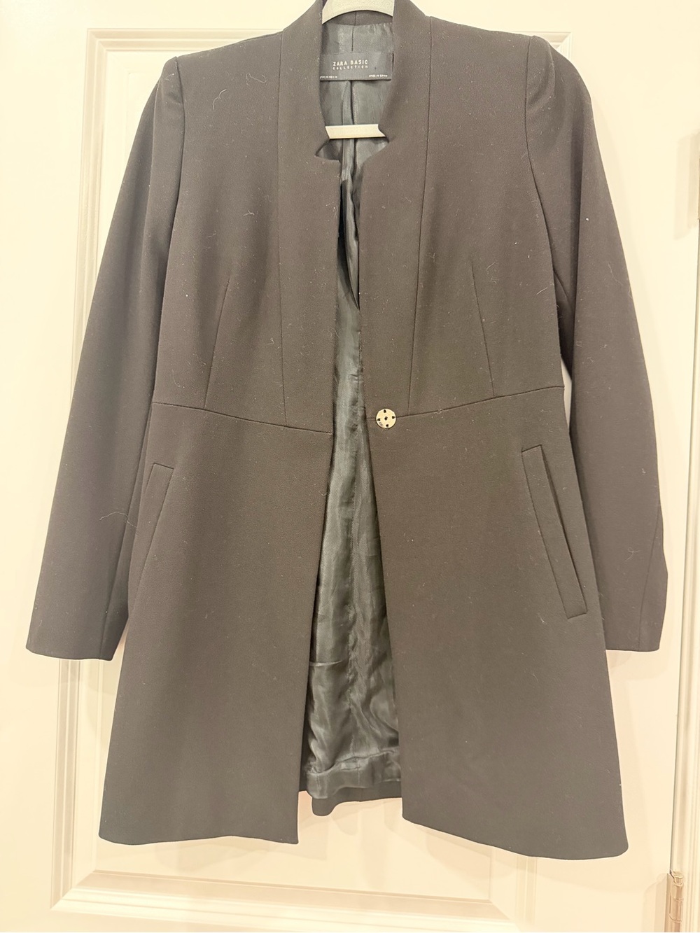 ZARA Black Collarless Single-Button Blazer Jacket